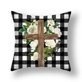 Oster-Kissenbezug aus Leinen mit braunem Kreuz, weißen Blumen und Karomuster-Hintergrund - Blumen Kreuz Buffalo Plaid Stil (22DM15-3)
