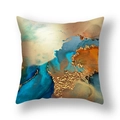 Fodera per cuscino quadrata con motivo marmoreo astratto blu e oro e design d'arte - 45*45cm (Inserto non incluso) / Blu Scuro Blu Lago Astratto (DM253-10)