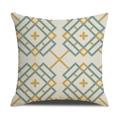 Nordic geometric linen pillowcase with cyan and gold rhombus print on beige fabric - Linen 45*45cm (Without Core) / Cyan Yellow Cross Floral Rhombus (SXYM14-18)