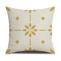 Linen pillowcase with golden geometric floral pattern on a cream square cover - Linen 45*45cm (Without Core) / Golden Yellow Geometric Floral (SXYM14-40)