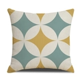 Linen pillowcase with geometric mustard yellow and lake green ring pattern print - Linen 45*45cm (Without Core) / Ginger Lake Green Beige Circle Rhombus (SXYM14-16)