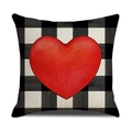 Nordic buffalo check pillowcase with red heart print and linen texture finish - Buffalo Check Heart Style (22YM33-1) / Pillowcase Only (Without Core)