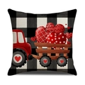 Nordic Valentine cushion cover with red heart truck on black and white buffalo check - Buffalo Check Red Truck Style (22YM33-2) / Pillowcase Only (Without Core)