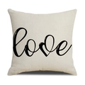 Nordic Valentine linen pillow cover with black handwritten love print on beige fabric - Beige LOVE Letter Style (22YM33-3) / Pillowcase Only (Without Core)