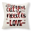 Housse de coussin en lin LOVE avec motif cœur à carreaux pour la Saint-Valentin - Style Slogan Romantique All You Need Is Love (22YM54-4)