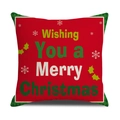 Quadratischer roter Leinen-Kissenbezug mit Wishing You a Merry Christmas Text - 45*45cm (Gebleicht Fein, Ohne Kissenfüllung) / Rot (SXYM40-35)