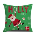 Grüner Kissenbezug aus Leinen zu Weihnachten mit Holly Jolly Weihnachtsmann-Muster - 45*45cm (Gebleicht Fein, Ohne Kissenfüllung) / Grün (SXYM40-22)