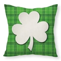 Square green plaid pillow with white shamrock pattern for St. Patrick's Day decor - Shamrock Plaid Style (22YM56-1)