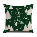 Funda de cojín navideño de lino verde oscuro con oso polar y frase let it snow - Lino 45*45cm (Funda de almohada individual, sin relleno) / Estilo Oso Polar Let It Snow (SXYM40-7)