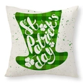 Funda de cojín de lino San Patricio con sombrero a cuadros verdes y trébol en blanco - Estilo de Sombrero de Cazador a Cuadros Verdes (22YM57-1) / 45*45cm (Solo Funda)