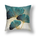 Fodera per cuscino in peluche con motivo a foglie di ginkgo blu e oro artistico - Pelle di Pesca / Ginkgo Oro Teal Sfumato (22SX35-1)