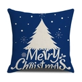 Funda de cojín navideña en lino azul con diseño de árbol blanco y Merry Christmas - Lino 45*45cm (Funda de almohada individual, sin relleno) / Estilo Azul Marino Árbol Navidad Merry Christmas (SXYM40-14)