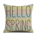 Funda de cojín de lino con rayas de colores y estampado de texto Hello Spring - Estilo Rayas de Colores Hello Spring Veta de Madera (22YM41-3)