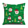 Funda de cojín navideño en lino verde con Papá Noel y patrones de muñeco de nieve - Lino 45*45cm (Funda de almohada individual, sin relleno) / Estilo Verde Colección Personajes Dibujos (SXYM40-21)