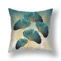 Fodera per cuscino quadrata in peluche corto con motivo ginkgo dorato su sfondo blu scuro - Pelle di Pesca / Ginkgo Contorno Oro (22SX35-3)