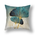 Fodera per cuscino in peluche corto con foglie di ginkgo color teal e oro metallico - Pelle di Pesca / Ginkgo Astratto Teal Oro (22SX35-4)