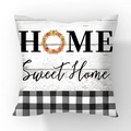 Soft plush pillow cover with HOME Sweet Home print and floral buffalo check details - HOME Letter Wreath Buffalo Check (#1)