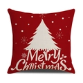 Funda de cojín de lino rojo con árbol de Navidad blanco y texto Merry Christmas - Lino 45*45cm (Funda de almohada individual, sin relleno) / Estilo Rojo Sombra Blanca Árbol Navidad Merry Christmas (SXYM40-17)
