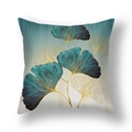 Short plush square cushion cover with blue gradient ginkgo leaf and golden outlines - Gradient Blue Gold Line Ginkgo (22SX35-5)