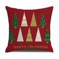 Funda de cojín de lino roja con nueve árboles de Navidad y texto Merry Christmas - Lino 45*45cm (Funda de almohada individual, sin relleno) / Estilo Nueve Árboles de Navidad Rojo Oscuro (SXYM40-6)