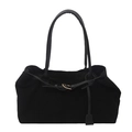 Large black corduroy tote bag with slender straps and metal buckle for daily commute - Black