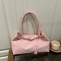 Vintage-Einkaufstasche für Damen aus rosa Cord mit weicher Rippstruktur und Tragegriffen - Rosa