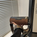 Brown frosted suede cylinder bag with a vintage patterned strap and fashion lettering - Brown