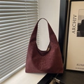 Borsa hobo bordeaux in finto camoscio con stampa leopardata e tracolla larga alla moda - Rosso