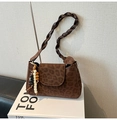 Elegant leopard print shoulder bag with braided strap and beaded charm in brown - With Pendant / Coffee Leopard