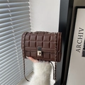 Classic dark brown quilted chain crossbody bag with silver metallic twist lock closure - Brown