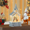 Detalle de linterna de iglesia de Navidad blanca con escena de muñeco de nieve y luz LED - Muñeco de Nieve