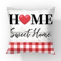 Short plush sofa pillowcase with HOME Sweet Home text and red heart design - HOME Red Heart Red White Gingham (#5)