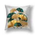 Short plush square pillowcase with teal and gold ginkgo leaf pattern and pearl accents - Marble White Teal Gold Pearl Ginkgo (22SX35-9)