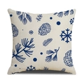 Funda de cojín navideña de lino con motivos azul marino de copos de nieve y piñas - Lino 45*45cm (Funda de almohada individual, sin relleno) / Estilo Elementos Invernales Nórdicos Beige y Marino (SXYM40-13)
