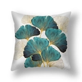 Short plush ginkgo leaf pillowcase with peacock blue and gold marble texture design - Peacock Blue Gold Marble Ginkgo (22SX35-11)