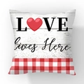 Short plush pillowcase with Love Lives Here print and red gingham border pattern - LOVE Red Heart Red White Gingham (#8)