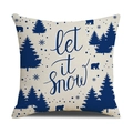 Funda de cojín navideña de lino con oso polar azul y frase Let It Snow - Lino 45*45cm (Funda de almohada individual, sin relleno) / Estilo Bosque Azul Oscuro y Beige Let It Snow (SXYM40-11)