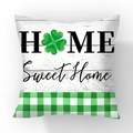 Short plush pillowcase with green clover and Home Sweet Home print on wood texture - HOME Shamrock Green White Gingham (#9)
