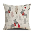 Funda de cojín navideña de lino con reno y árboles de estilo nórdico moderno - Estilo Reno y Árbol de Navidad (SXYM40-29) / Lino 45x45cm (Solo funda de almohada)