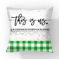 Short plush pillowcase with 'this is us' text, faux wood grain and green plaid pattern - This is us Letter Green White Gingham (#10)
