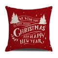 Funda de cojín navideña roja en lino con saludos festivos blancos estampados - Estilo Fondo Rojo Texto Blanco Navidad (SXYM40-16) / Lino 45x45cm (Solo funda de almohada)