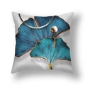 Artistic square pillowcase with blue and white ginkgo leaves and golden outlines - Blue White Art Gold Pearl Ginkgo (22SX35-14)