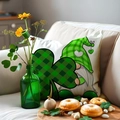 St. Patrick's Day pillow case featuring a gnome holding a green plaid clover on a beige sofa - Long Bearded Gnome Holding Shamrock Style (22YM51-4)