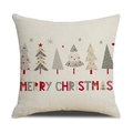 Funda de cojín de lino navideño con árboles y estampado de Merry Christmas - Estilo Árbol de Navidad Pintado Crema (SXYM40-38) / Lino 45x45cm (Solo funda de almohada)