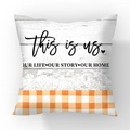 Soft plush pillow cover featuring 'This is us' print and orange checkered pattern - This is us Letter Orange White Gingham (#14)