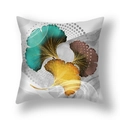 Short plush square cushion cover featuring green and gold ginkgo leaf patterns - Green Gold Dot Streamline Ginkgo (22SX35-18)