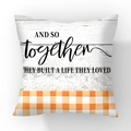 Short plush pillowcase with rustic wood texture, orange gingham, and quote print - Built a life together Letter Orange White Gingham (#15)