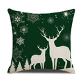 Funda de cojín navideña de lino verde oscuro con renos y copos de nieve blancos - Estilo Verde Oscuro Reno Copo de Nieve (SXYM40-10) / Lino 45x45cm (Solo funda de almohada)