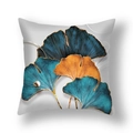 Short plush ginkgo leaf pillow cover in teal and orange with golden texture - Teal Orange Contrast Pearl Ginkgo (22SX35-19)