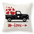 Housse de coussin en lin Saint-Valentin avec camion à cœurs rouges et texte Love - Style Camion Vintage Transportant des Cœurs (22YM54-1)